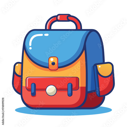 Colorful school backpack illustration in cartoon style.