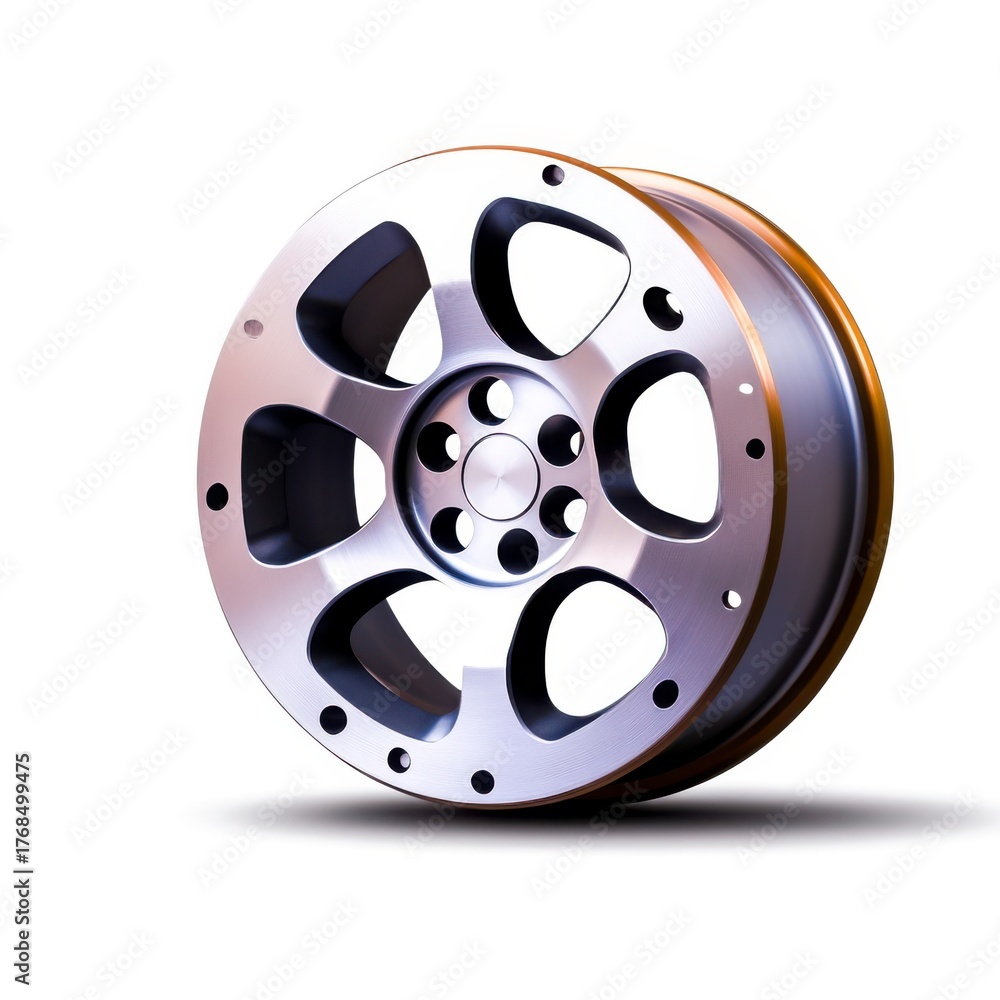 Obraz premium Sleek Silver Alloy Wheel with Five-Spoke Design and Shining Finish