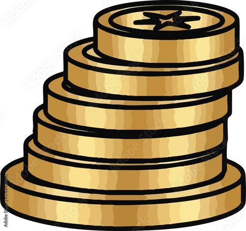 Golden coins stacked high representing wealth and prosperity in a financial context.