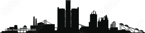 Industrial Cityscape Silhouette Vector Design Template With Conveyor of Automobiles