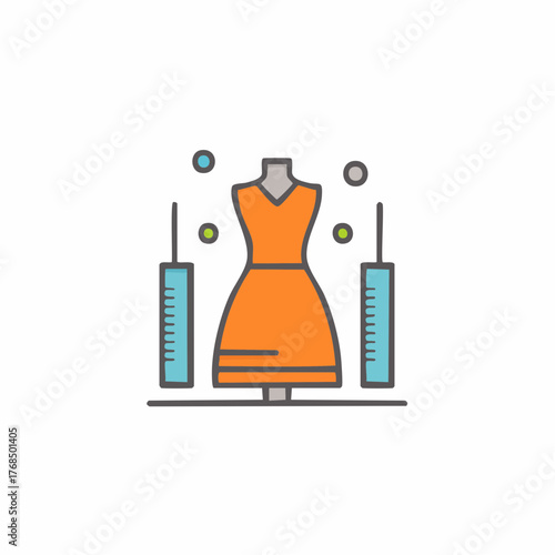 Orange Dress on Mannequin with Syringes and Bubbles Creative Fashion Design Concept