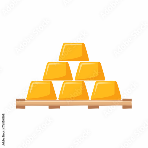 Pyramid stack of shiny gold bullion bars on a wooden pallet representing a financial asset