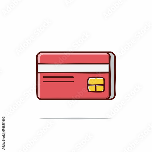 Simple Red Credit Card Illustration with Yellow Chip and White Stripes