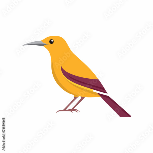 Golden Yellow Bird with Purple Wings on White Background Simple Illustration