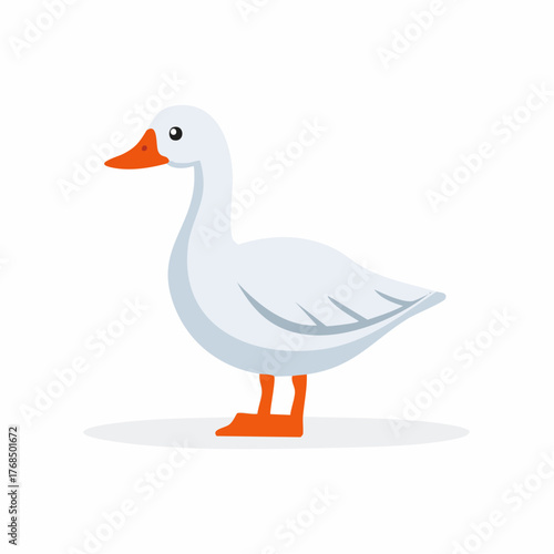 Cartoon Flat Design Goose Standing Isolated Illustration White Bird Farm Poultry Animal Duck Domestic Fowl