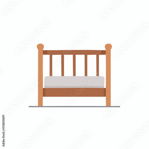 Simple wooden baby crib with light mattress flat vector illustration nursery room furniture infant bed design