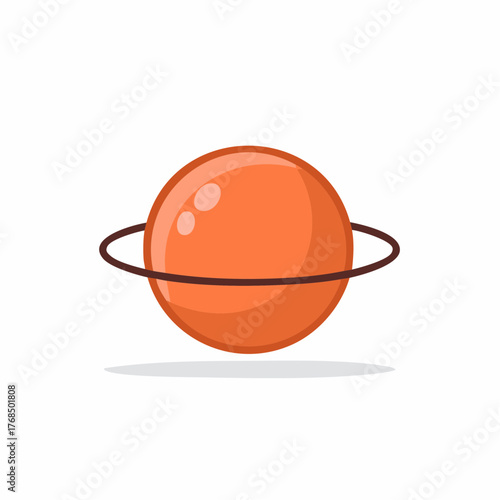 Cartoon orange planet with ring in a flat style, isolated on white background.