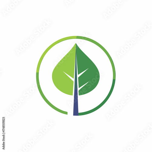 Abstract green leaf emblem with circular frame and gradient shading