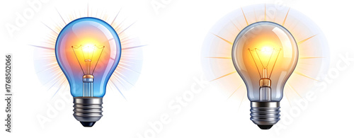 Sat of   Sat of Glowing Lightbulb Inspiration – Bright Idea Concept PNG