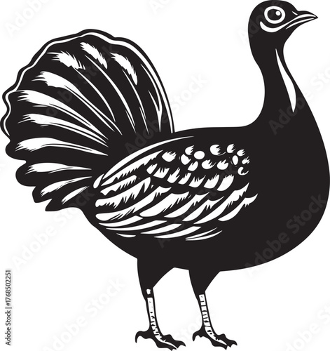 A black and white silhouette of a turkey vector illustration