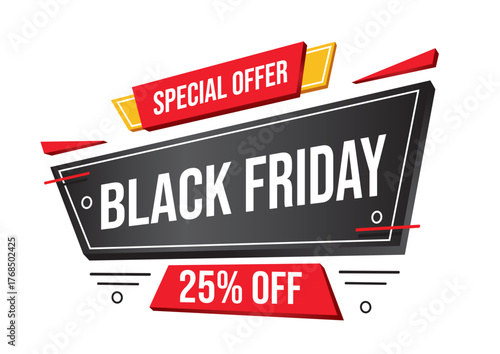 Black Friday special offer sale banner with 25 percent discount. Shopping concept