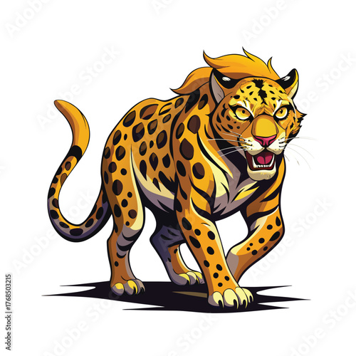 An exhilarating and formidable illustration of a powerful leopard in a dynamic pose showcasing its raw strength and majestic presence in a vibrant artistic depiction