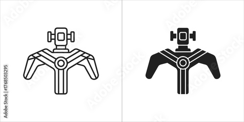 Outline and silhouette of a futuristic robot head and shoulders