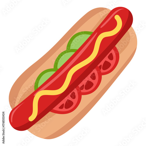 Hotdog with Tomato and Cucumber Slice
