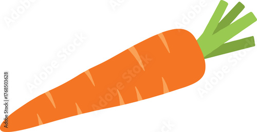 Carrot illustration in cartoon style, orange vegetable with green leaves, minimal vector design, food and nutrition concept, educational graphic