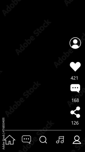 Social Media Engagement Counter Animation: Growing Likes, Shares, and Messages on a Sleek Dark Black Background for Viral Digital Marketing.