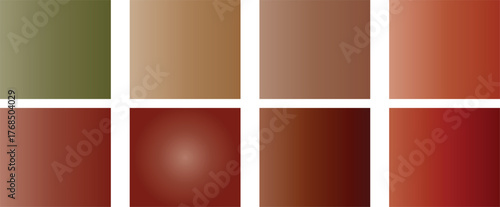 Abstract gradient color swatches in earthy tones, including olive green, beige, brown, and red, arranged in a 2x4 grid
