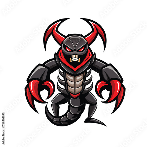 A fiercely intimidating and powerful cartoon scorpion character illustration with a menacing stinger and sharp claws perfect for gaming or mascot designs