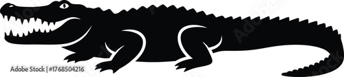 Fierce silhouette alligator profile view aggressive reptile wildlife creature art flat design vector illustration isolated on transparent background