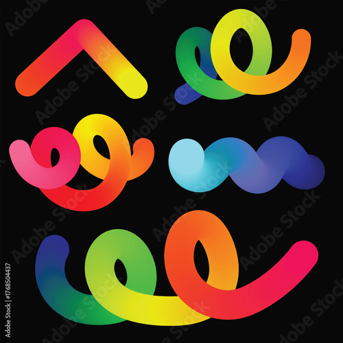 Color Gradient Shape Set – Abstract Motion Elements on Black Background