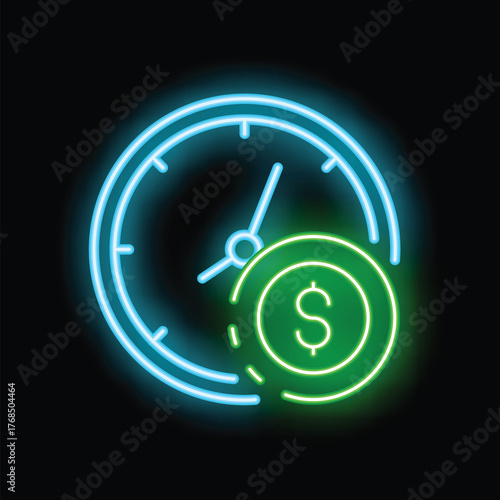 Glowing neon sign is showing the relation between time and money