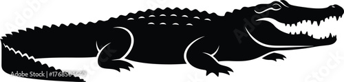 Silhouette of an aggressive alligator with open jaws and sharp teeth powerful reptile wildlife concept flat design vector illustration isolated on transparent background