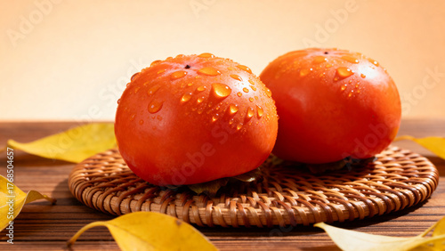 FreshPersimmonsWithAutumnLeaves