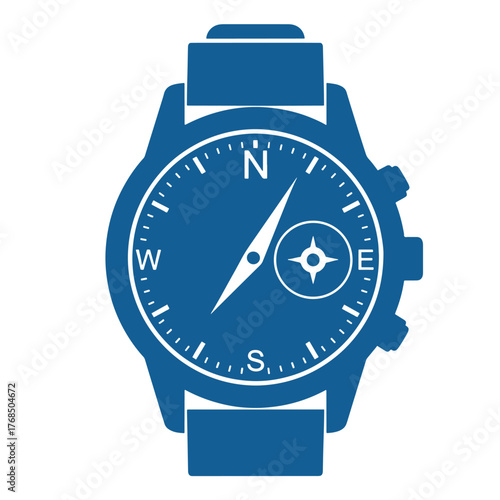 Blue watch face with compass and cardinal directions navigation