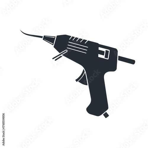Dark gray silhouette of a hot glue gun with a curved nozzle tool craft