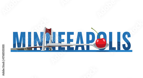 Minneapolis Cityscape with Cherry on Spoon and Cable Stay Bridge