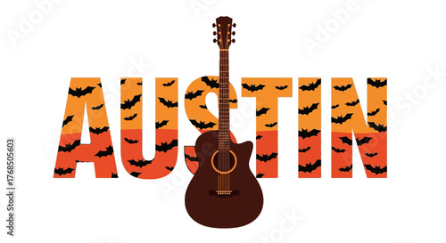 Austin Halloween Guitar Bat Graphic