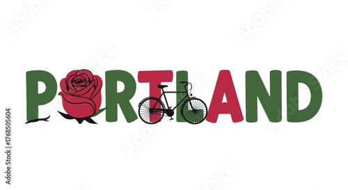 Portland Oregon Rose City Bicycle Graphic Design