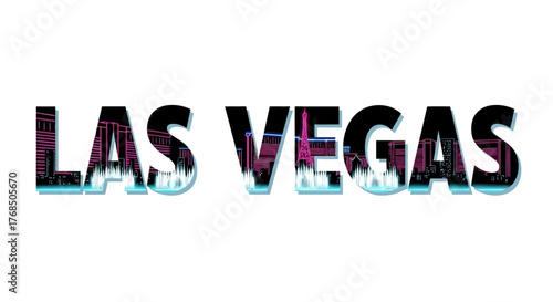 Las Vegas Neon City Skyline Text Graphic