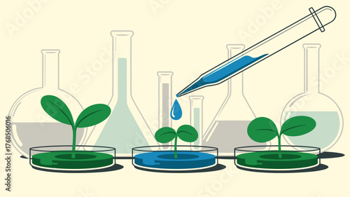 Petri dishes with green sprouts and pipette in laboratory setting