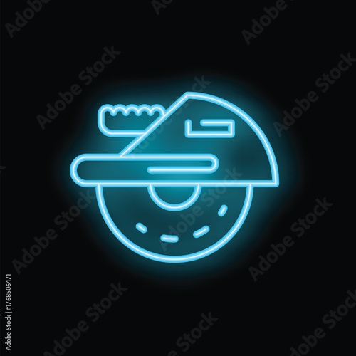 Blue glowing neon line angle grinder icon isolated on black background