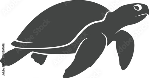 Simple dark gray silhouette of a sea turtle swimming gracefully forward flat design vector illustration isolated on transparent background