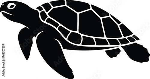 Silhouette of a sea turtle swimming gracefully underwater with its shell detailed flat design vector illustration isolated on transparent background