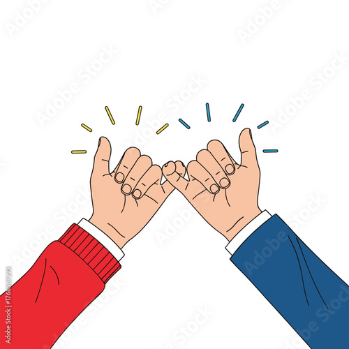 Two hands making a pinky promise with sparkling lines above them, symbolizing trust and agreement.