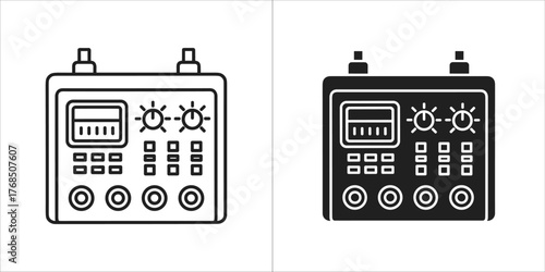 Control panel with buttons, knobs, and a screen