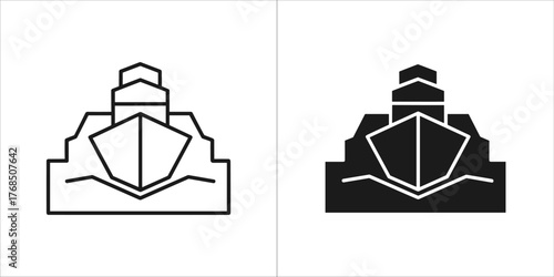 Front view of a cargo ship in the water