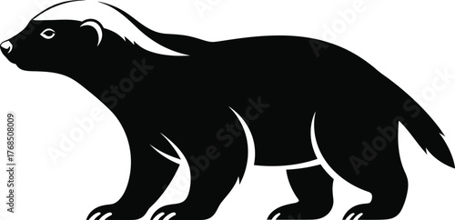 Bold silhouette of a honey badger standing facing left wildlife animal design flat design vector illustration isolated on transparent background