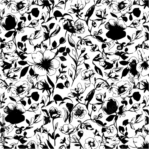 Seamless vector floral pattern featuring hand-drawn flowers and leaves, ideal for elegant feminine designs