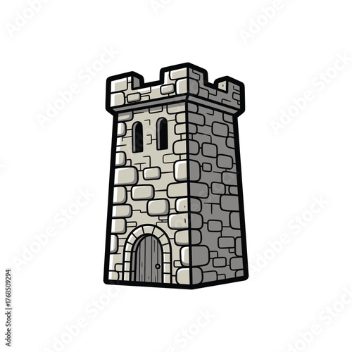 Illustrated Medieval Stone Tower Castle Turret.
