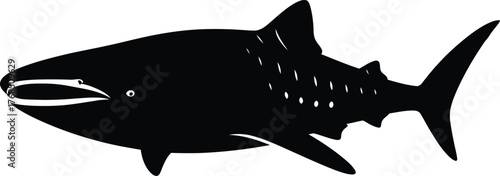 Majestic whale shark silhouette swimming ocean marine life underwater aquatic creature flat design vector illustration isolated on transparent background