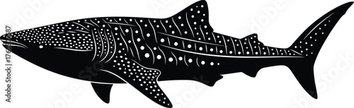 Majestic whale shark aquatic marine life ocean wildlife animal silhouette realistic drawing flat design vector illustration isolated on transparent background