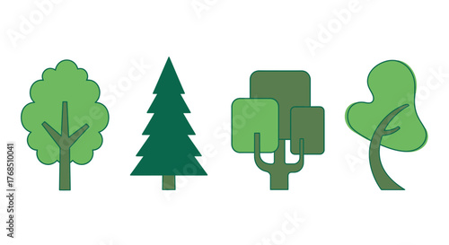 Stylized tree collection showcasing diverse arboreal forms in a minimal design style