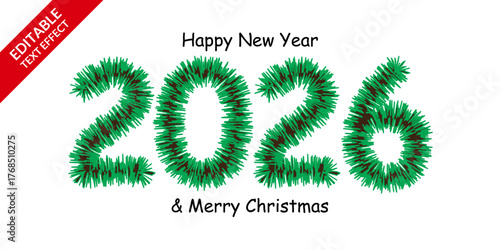 Editable Tinsel Garland 2026 Text Effect, Merry Christmas and New Year Typography