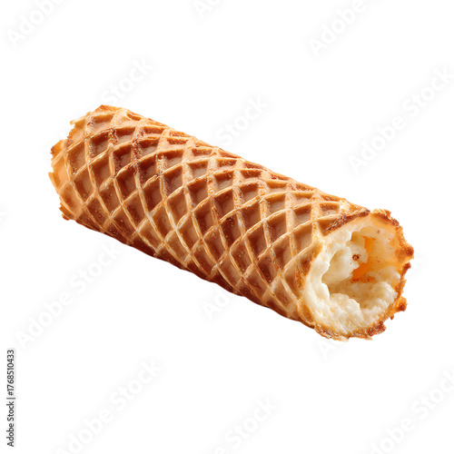 Delicious crispy waffle roll isolated on transparent background