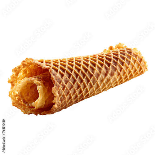 Delicious crispy waffle roll isolated on transparent background