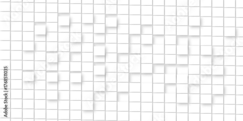 Random offset small white cubes, blocks or boxes background wallpaper banner with copy space. 3d architecture pattern design. Template for branding business. Squares Texture. 3D Rendering .
